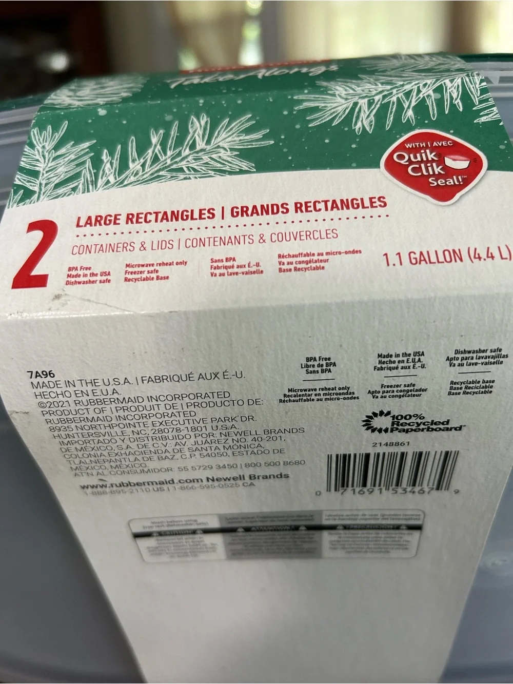 Rubbermaid Take-Alongs Deep Rectangle Food Storage Container - Green 1.1 gals